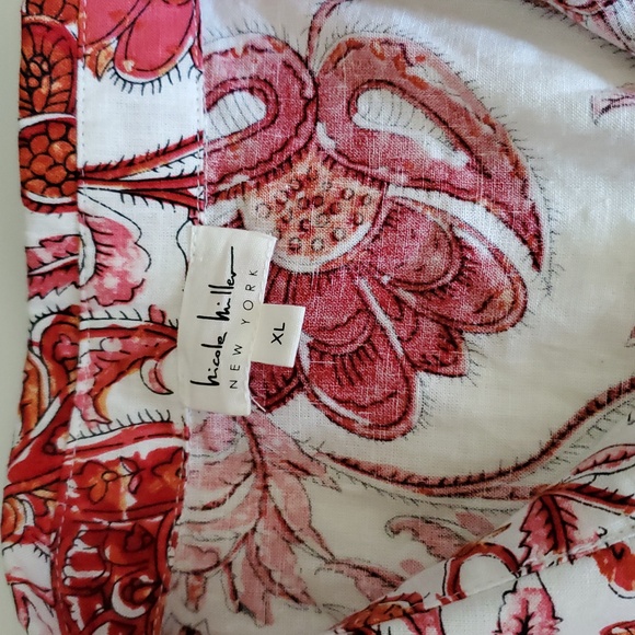 Nicole Miller Red and White Floral Linen/Rayon Pantsuit. XL. - Picture 10 of 16